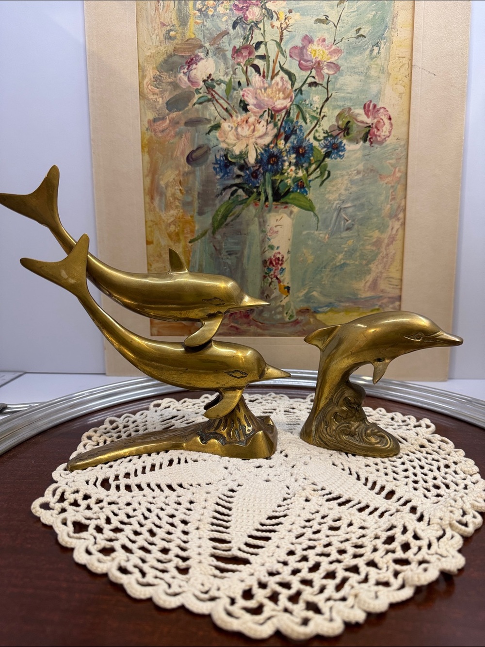 Vintage Solid Brass Dolphin Sculptures Set - Mid Century Coastal Decor (2 Pcs)